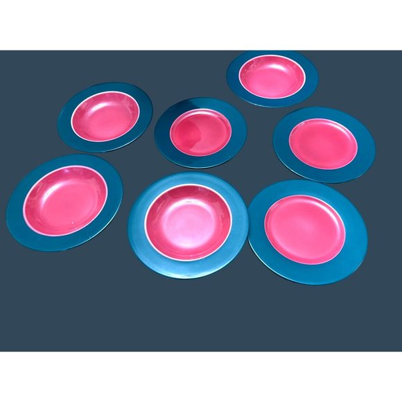 Pagnossin Treviso Ironstone Dark Green & Maroon 4 Pasta Bowls & 3 Salad Plates - Picture 2 of 13